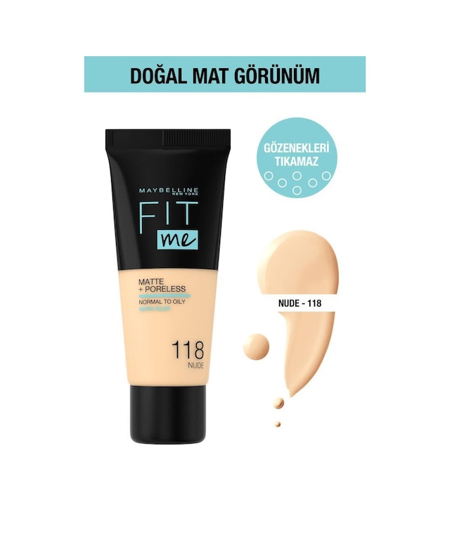 Maybelline New York Fit Me Matte+Poreless Fondöten 118 Nude 30 ML