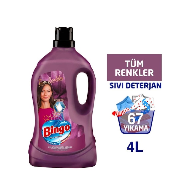 Bingo Sıvı Çamaşır Deterjanı Onaran Koruma Renkliler İçin 67 Yıkama 4 L