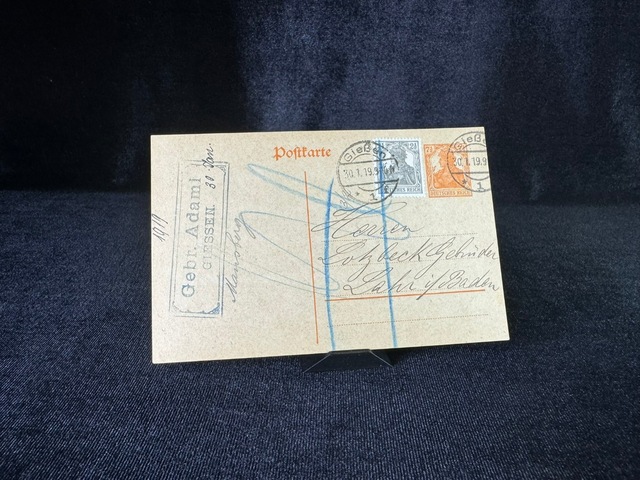 Antiye Almanya Reich Dönemine Ait 1910 Yılında Postadan Geçmiş Posta Kartı Damgalı Kendinden Pullu 7 1/2 Pfennig Ve 2 1/2 Pullu Germania Deutsches Reich Teşhir Ürün