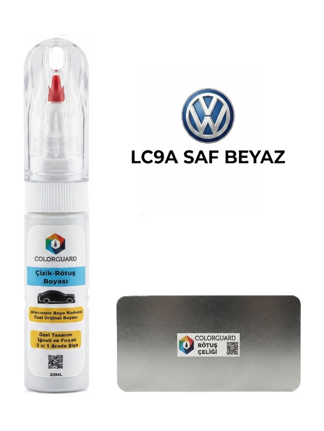 Volkswagen Lc9a Saf Beyaz İğneli Ve Fırçalı Özel Tasarım Şişe Rötuş Boyası Ve Profesyonel Rötuş Çeliği Seti