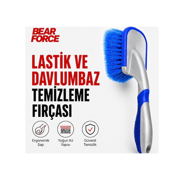 Robeve Bear Force Lastik Temizleme Fırçası Ergonomik Saplı Yoğun Kıllı Oto Lastik Ve Davlumbaz Temizleme Fırçası, Araç Lastik Yanak Temizleme Fırçası, Detay Temizlik Fırçası