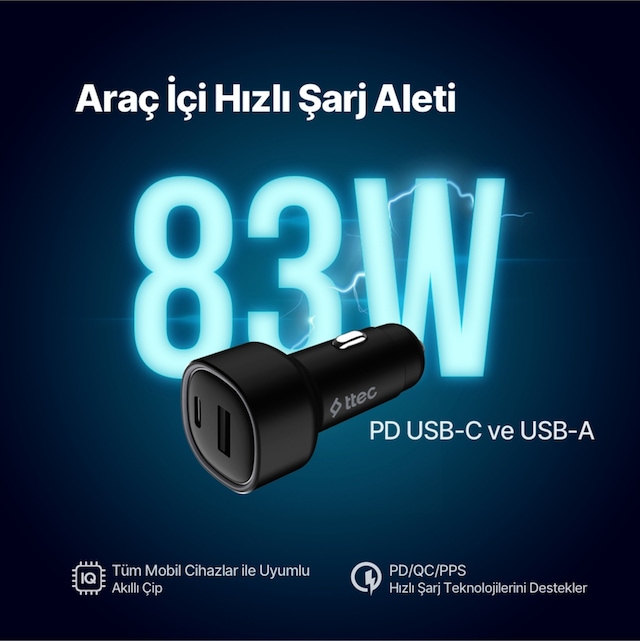 Smartcharger Duo Pd 83w Araç Hızlı Şarj Aleti Usb-c+usb-a Melodi