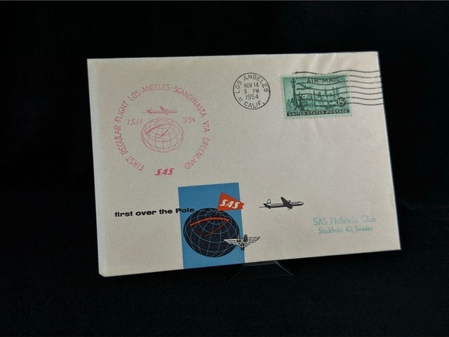 1954 Amerika'dan İskandinavya'ya İlk Uçuş İlk Gün Zarf Fdc Varış Damgalı Uçak Postası Airmail Teşhir Ürün