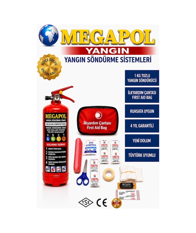 İlk Yardım Seti Ve 1 Kg Yangın Tüpü, Yangın Söndürme, Yangın Söndürme Cihazları,