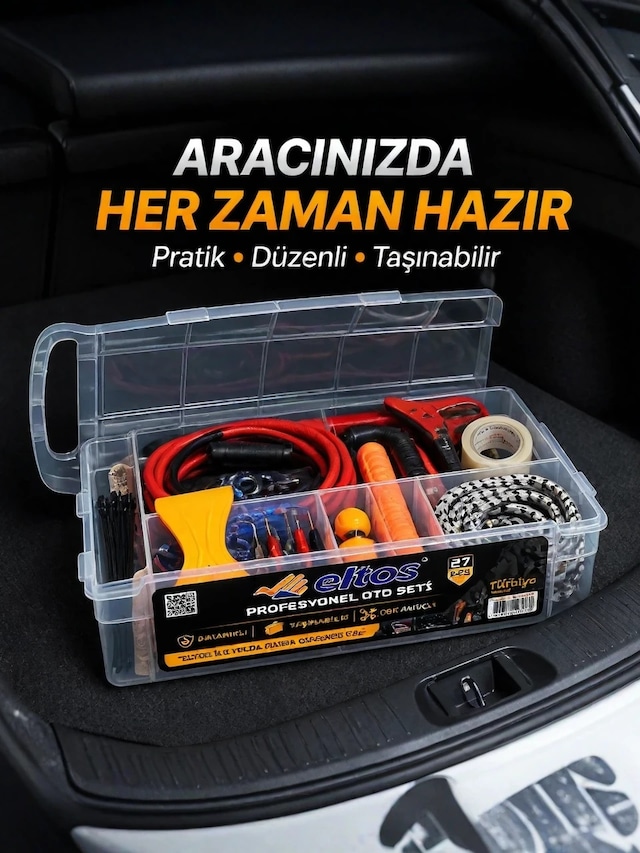 Mey İthalat Çok Amaçlı 27 Parça Araç Acil Durum Ekipman Seti Düzenli Taşıma Kutulu