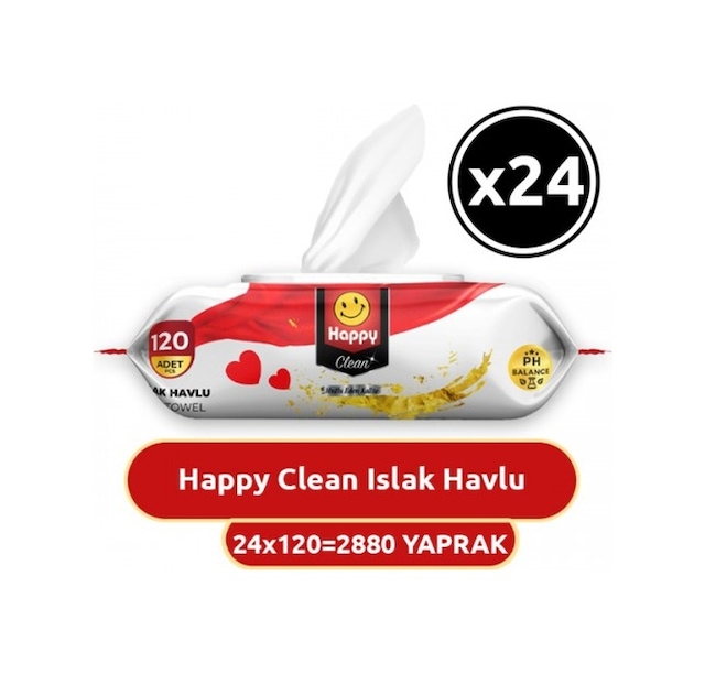 Happy Clean Islak Havlu 120 Li X 24 Adet PKT.HAPPY.096 24'lü Set