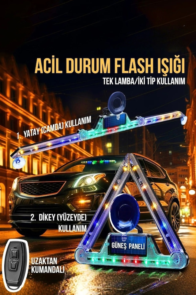 Reflektör Araç İçin Acil Durum 11 Farklı Çakar Led Deseni Usb + Güneş Enerjili Ve Kumandalı