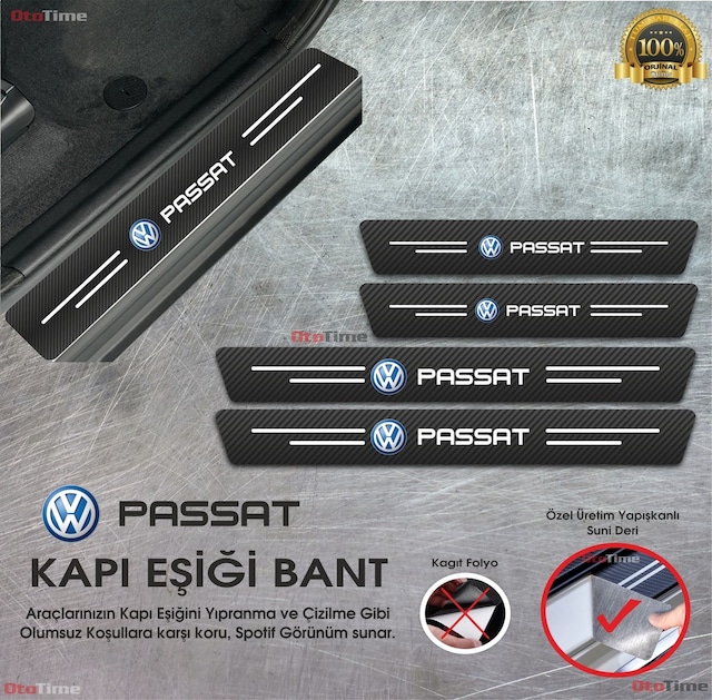 Volkwagen Passat Logolu Karbon Kapı Eşiği Koruyucu Suni Deri 4'lü Set