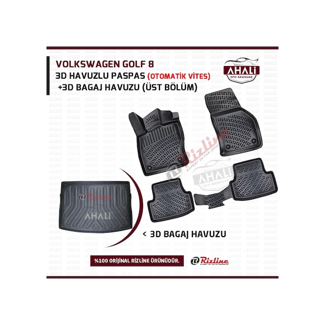 Rizline Vw Golf 8 2021 Otomatik 3D Paspas-Üst Bagaj Havuzu