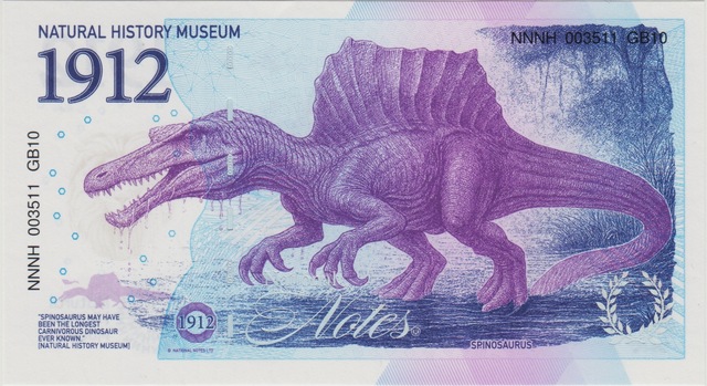 İngiltere Doğa Tarihi Müzesi Hatıra - Spınosaurus. Uv, Filigran Ve Seri Nolu. Çil.
