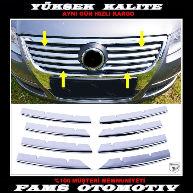 Vw Passat B6 Krom Ön Panjur 8 Prç. 2005-2011 Arası P.Çelik