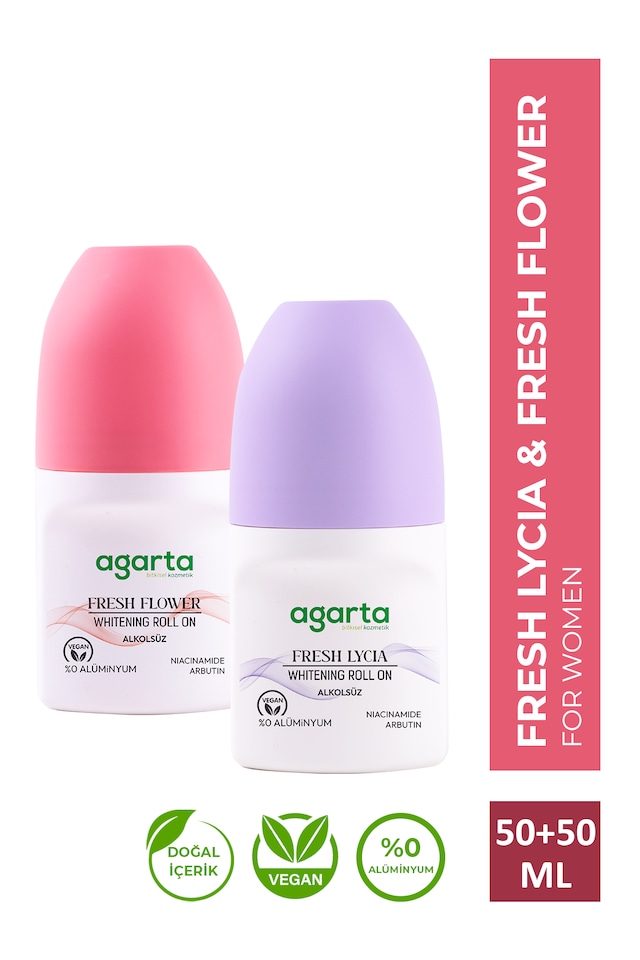 Agarta Fresh Flower + Fresh Lycia Ter Kokusu Önleyici Beyazlatıcı Kadın Roll-On Deodorant 2 x 50 ML