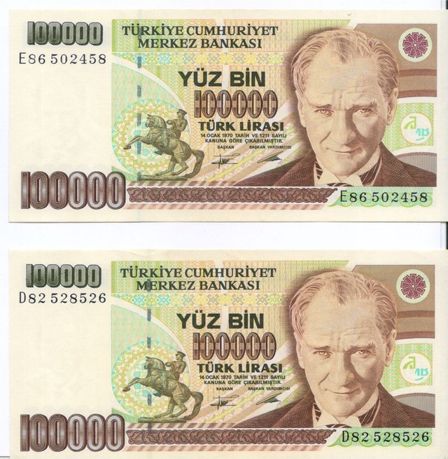 7. Emisyon 100.000 Lira Kağıt Para Çil Ve Çil Altı Kondisyon 2 Adet Görseldeki Ürün