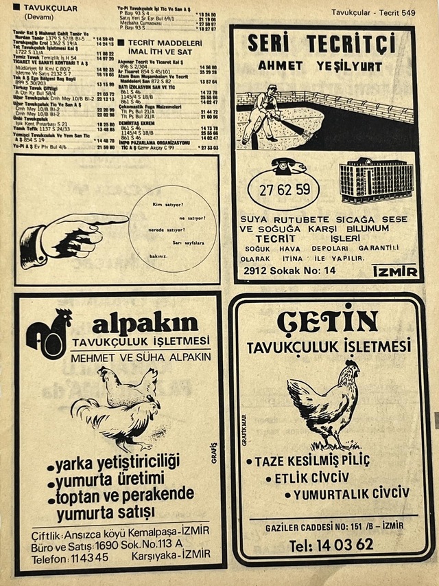 İzmir 1982-1983 Meslek Reklam İlanı Efemera S549 Teşhir Ürün