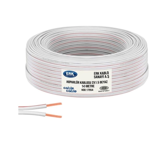 50 Metre Hoparlör Elektrik Ve Ses Kablosu Kordon 2X1.5 Beyaz (551515142)