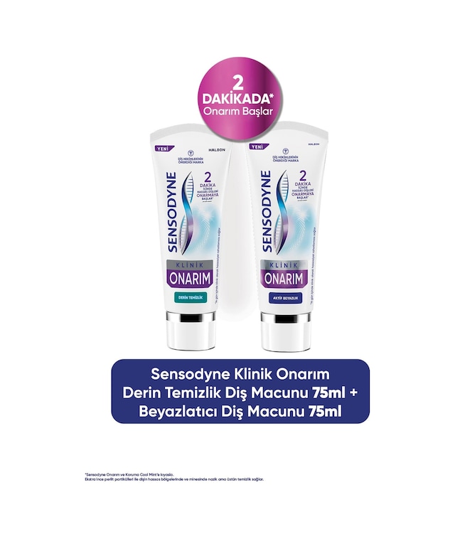 Sensodyne Klinik Aktif Beyazlık + Onarım Derin Temizlik Diş Macunu 2 x 75 ML