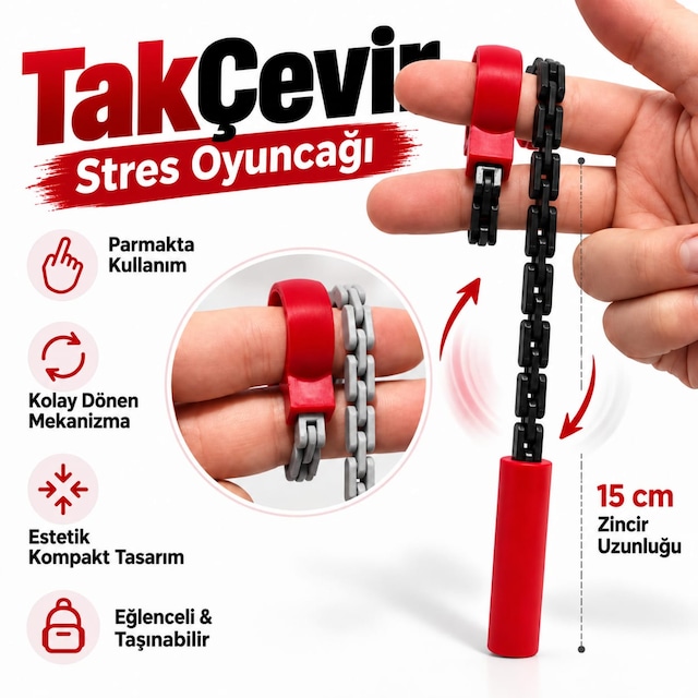 Takçevir Parmakta Dönen Zincirli Stres Oyuncağı Fidget