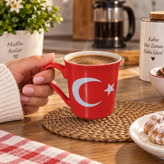 Kupa Bardak 240 Ml Porselen Türk Bayraklı Kahve Çay Kupası