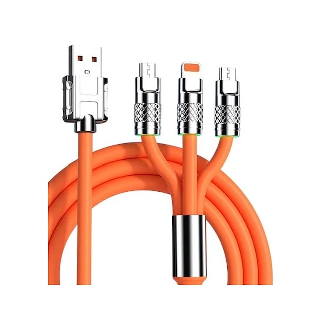 Beyaz 3in1 Metal Başlıklı Type-c-micro Usb-lightning Uyumlu 120w 6a Hızlı Şarj Kablosu S-219