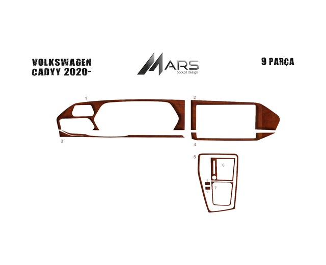 Volkswagen Caddy Torpido Kaplama 2020- 9 Parça Maun