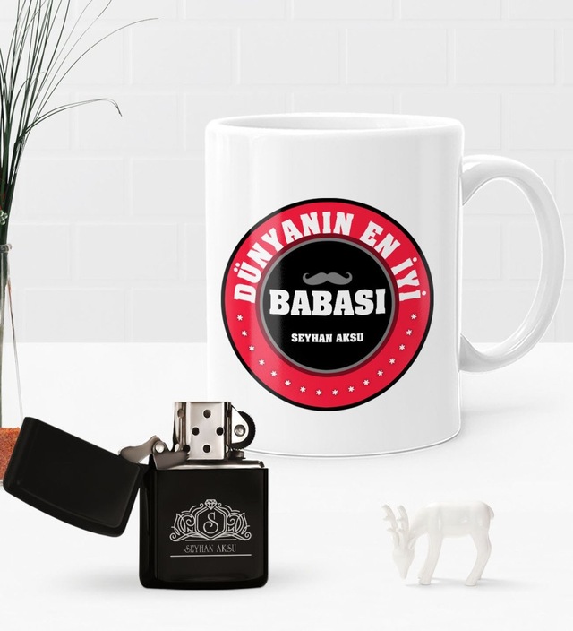 Kişiye Özel Dünyanın En İyi Babası Benzinli Çakmak ve Kupa Seti-7 N11.1468