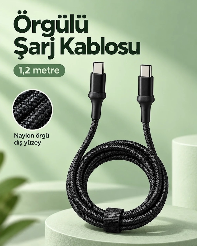 Ers Type C To Type C Led Işıklı Şarj Kablosu 1,2 Metre