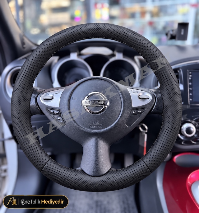 Nissan Micra K13 Dikme Direksiyon Kılıfı Premium Komple Delikli Deri Siyah Dikiş Tekna-match-çift Tarafı Tuşlu 2013-2017