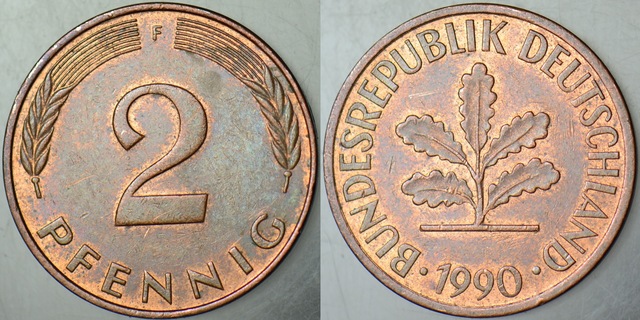 Almanya 2 Pfennig 1990 F.