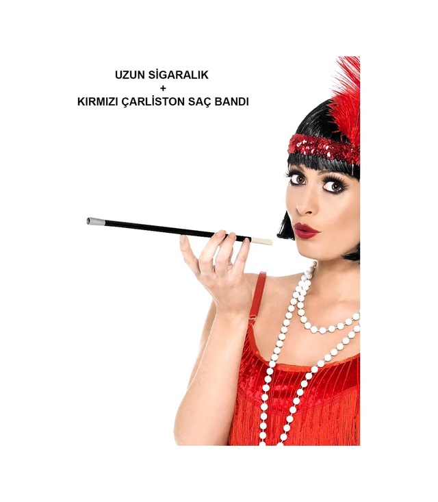 1920&apos Ler 1990&apos Lar Gatsby Kadın Aksesuar Seti Kırmızı Charleston Saç Bandı Ve Sigaralık