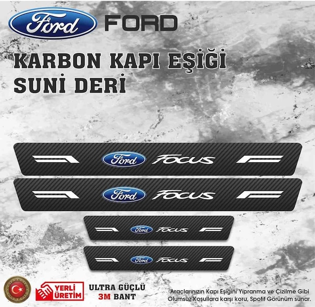 Focus Uyumlu Deri Karbon Kapı Eşiği Koruyucu Bant 4 Adet