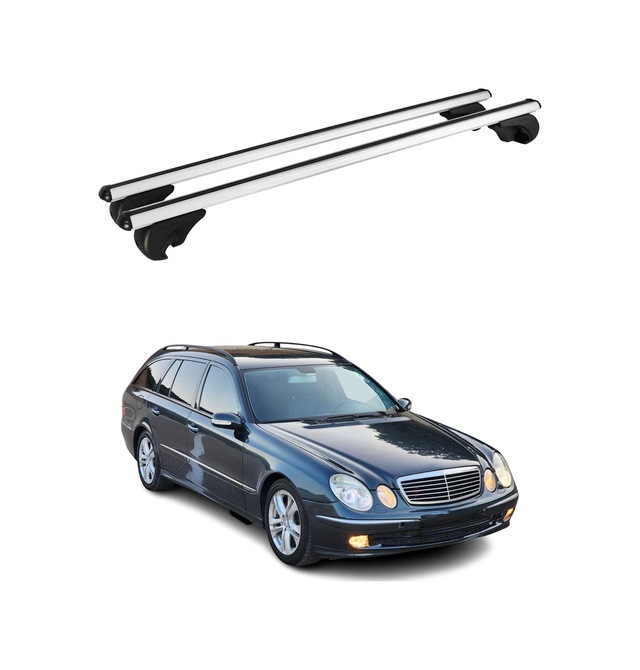 Mercedes E Serisi S211 Station Wagon 2002-2009 Arası Uyumlu Port Bagaj Taşıyıcı Ara Atkı Alüminyum Gümüş 2 Parça