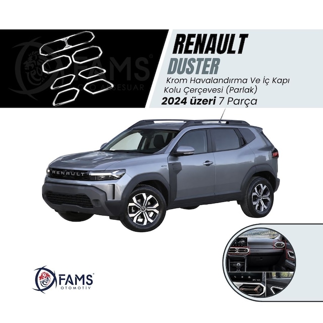 Renault Duster Krom Havalandırma Ve İç Kapı Kolu Çerçevesi 2024 Üzeri 7 Prç P.çelik Parlak