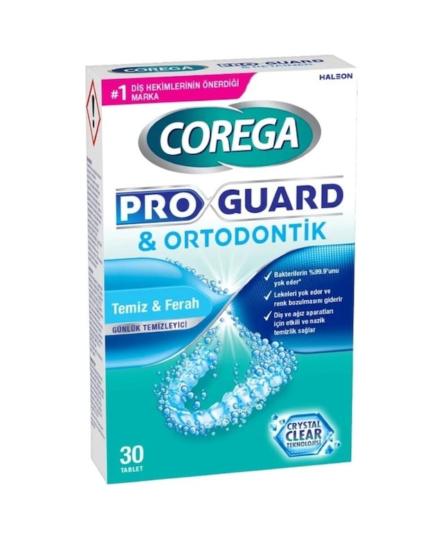 Corega Pro Guard & Ortodontik Günlük Diş Protezi Temizleyici 30 Tablet