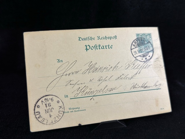 Deutsche Reichspost Antiye 1891 Yılı Alman Reich Döneminden 5 Pfennig Kendinden Pullu Posta Kartı Postadan Geçmiş Teşhir Ürün