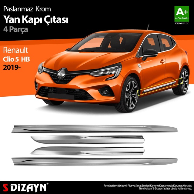 S-dizayn Renault Clio 5 Krom Yan Kapı Çıtası 4 Prç. 2019 ve Üzeri