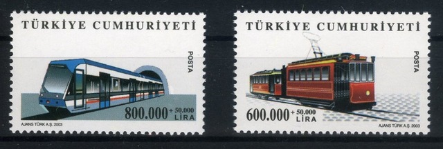 Koleksiyon Pulları, 2003 Raylı Ulaşım Araçları,damgasız 2 Pulluk Tam Seri Teşhir Ürün