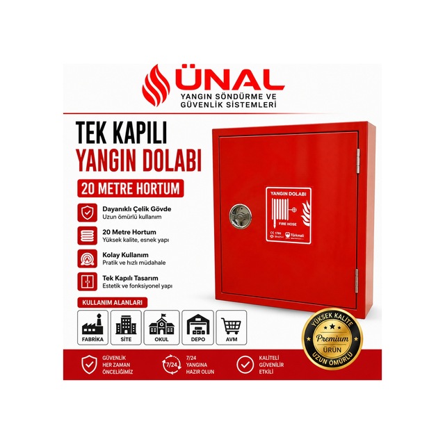 Tek Kapılı Yangın Dolabı 20 Metre Hortumlu Çelik Yangın Dolabı Duvar Tipi Yangın Söndürme