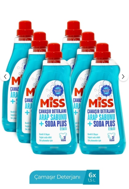 Miss Sıvı Çamaşır Deterjanı Arap Sabunu & Soda Plus 6'lı Paket 6x1.5 L 1500 ML