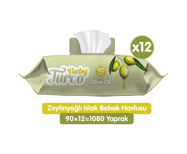 Baby Turco Zeytinyağlı Islak Bebek Havlusu 12 X 90 Adet