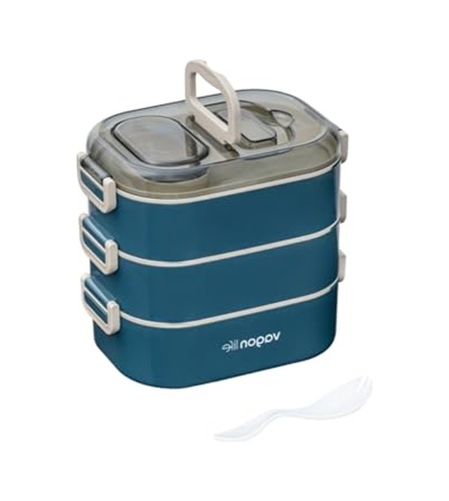 Çelik 5 Bölmeli Üç Katlı Bento Lunchbox, Lacivert Renk