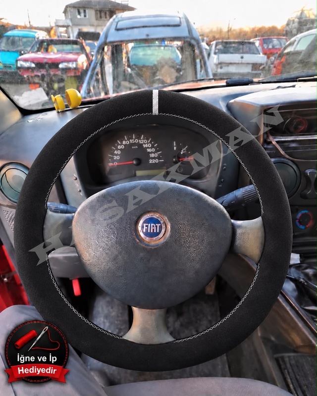 Fiat Doblo 1 Dikme Direksiyon Kılıfı Full Alcantara Süet Beyaz Yüzük Ve Beyaz Dikiş 2005-2010