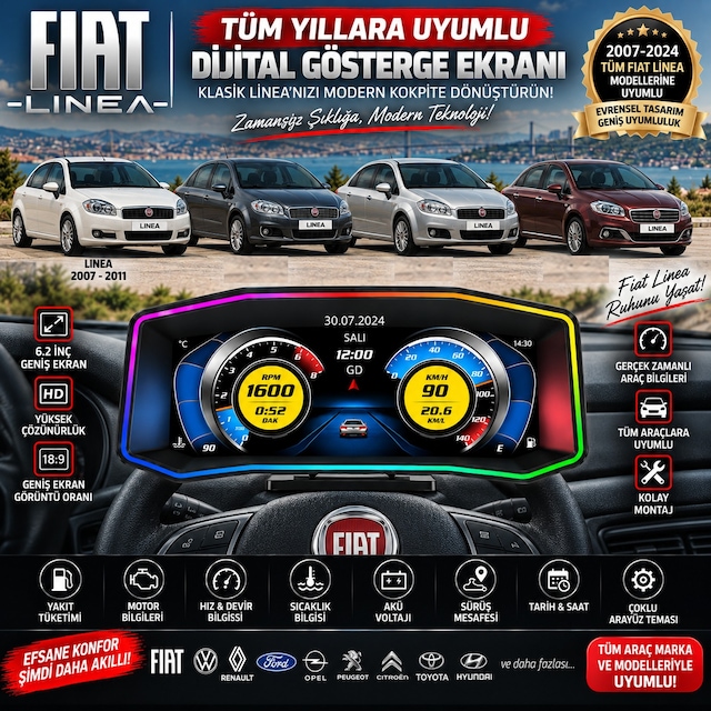 Fiat Linea 2007-2018 Modeller İçin Harici Digital Gösterge Odb Ekran Arıza Göstergesi Turbo Gösterge Hayalet Ekran