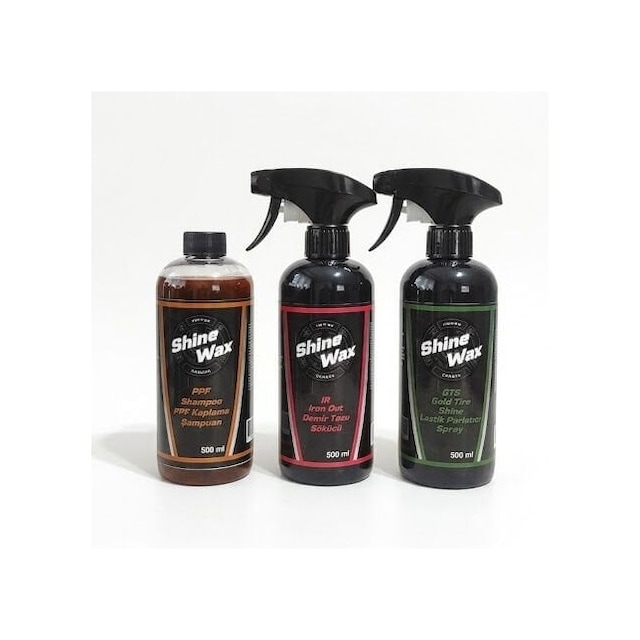 Shine Wax Ppf Şampuan & Demir Tozu Temizleyici & Lastik Parlatıcı Sprey 500 Ml 3'lü Set