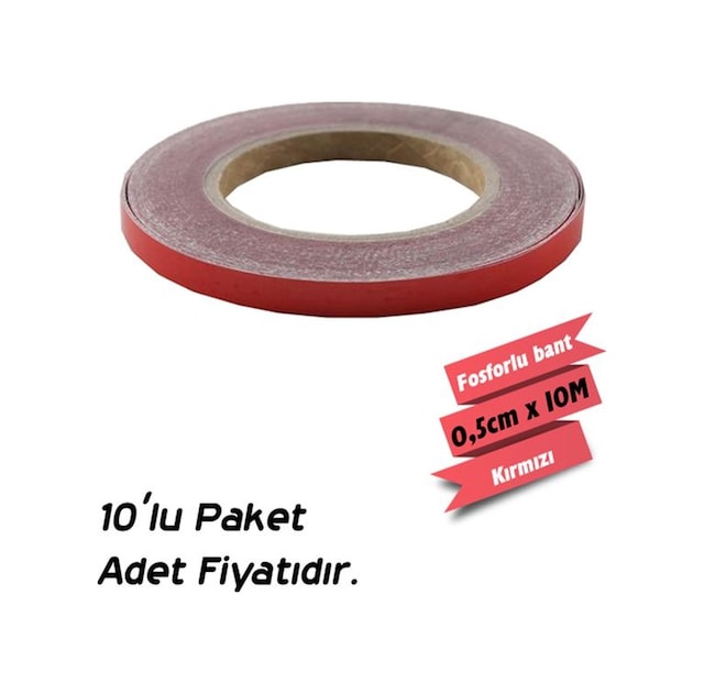Carub Fosforlu Bant Kırmızı 0,5 Cm X 10 Mt