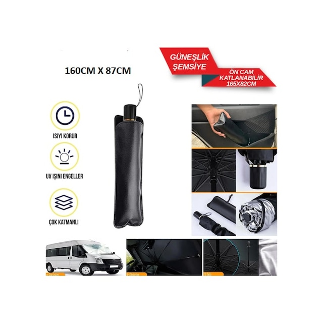 Carub Güneşlik Ön Cam İçi Katlanır Şemsiye Kutulu Büyük Boy