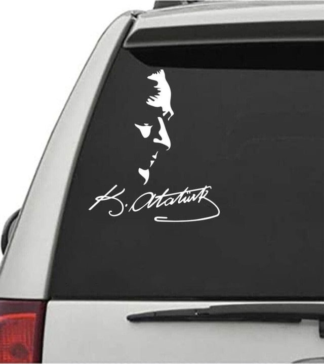 Ulu Önder Mustafa Kemal Atatürk Araç, Araba, Oto, Motorsiklet, Kask, Laptop, Cam Sticker 23x20 Cm
