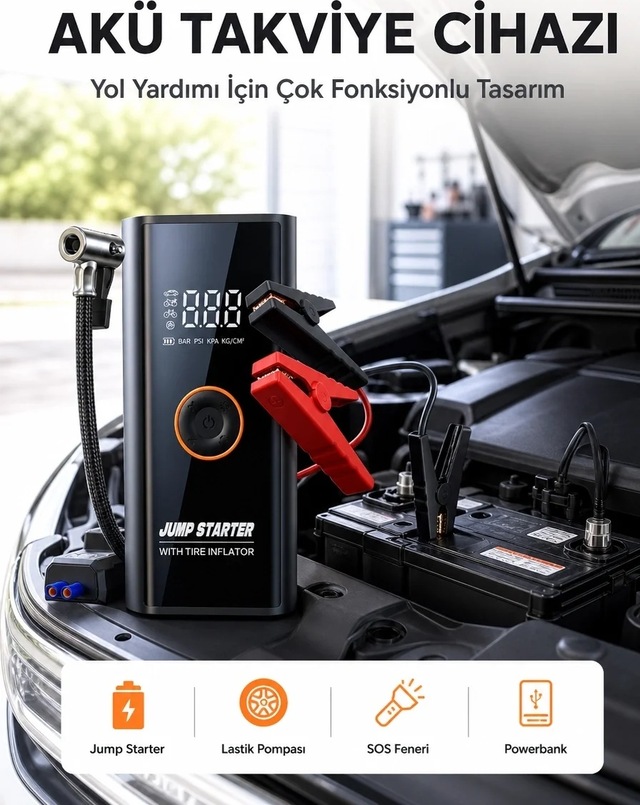 Ers Sos Fenerli Akü Takviye Cihazı Dijital Kompresör Powerbank Yeni Nesil