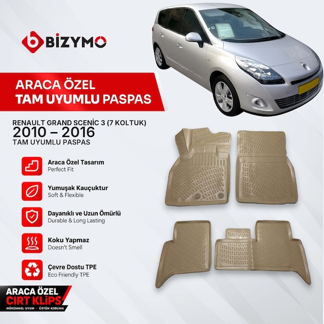Renault Grand Scenic 3 7 Koltuk 2010-2016 3D Bej Paspas Takımı
