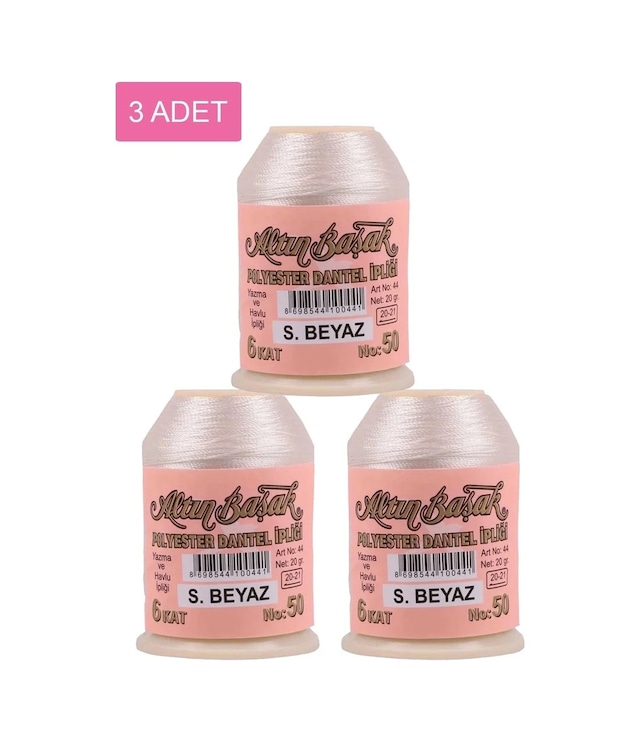 Ers 3 Adet Altınbaşak Oya Ve Dantel İpi 20 Gr - Royaleks - No: Ş.beyaz
