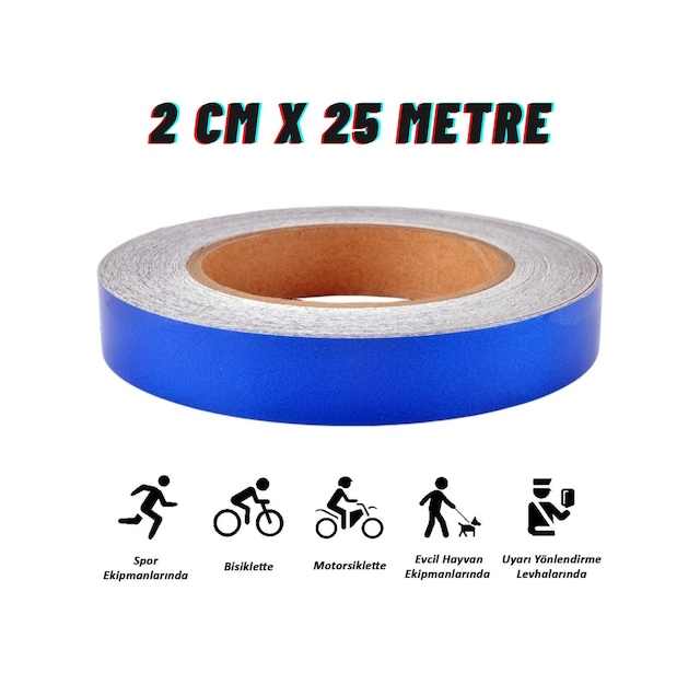 Carub Reflektif Fosforlu Şerit Bant 2 Cm X 25 Metre Mavi İkaz Bandı BR2405204